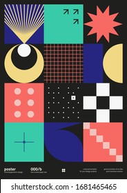 Brutalism inspired graphic design of modern poster cover layout made with vector abstract elements and geometric shapes, useful for poster art, website headers, front page design, decorative prints.