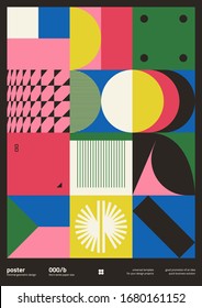 Brutalism inspired graphic design of vector poster cover layout made with vector abstract elements and geometric shapes, useful for poster art, website headers, front page design, decorative prints.