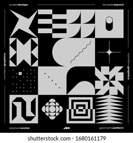 Brutalism inspired graphic design of vector poster cover layout made with vector abstract elements and geometric shapes, useful for poster art, website headers, front page design, decorative prints.