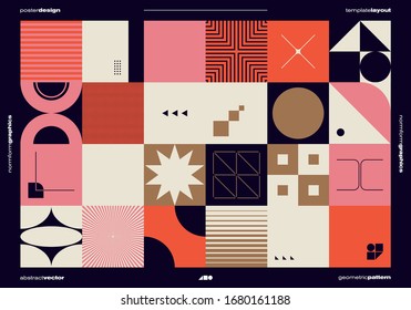 Brutalism inspired graphic design of vector poster cover layout made with vector abstract elements and geometric shapes, useful for poster art, website headers, front page design, decorative prints.