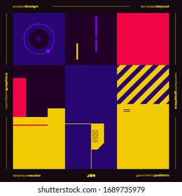 Brutalism inspired graphic design of vector poster cover layout made with vector abstract elements and geometric shapes, useful for poster art, website headers, front page design, decorative prints