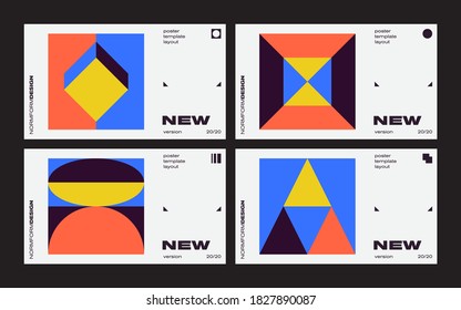 Brutalism inspired graphic design of vector poster cover layout made with vector abstract elements and geometric shapes, useful for poster art, website headers, front page design, decorative prints