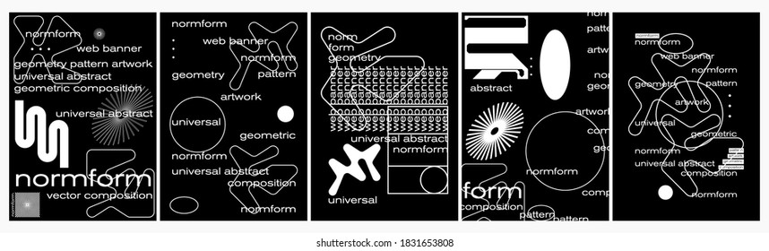 Brutalism inspired graphic design of vector poster cover layout made with vector abstract elements and geometric shapes, useful for poster art, website headers, front page design, decorative prints