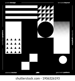 Diseño gráfico inspirado en el brutalismo de la disposición de portada de afiches vectoriales con elementos abstractos vectoriales y formas geométricas, útil para el arte de afiches, cabeceras de sitios web, diseño de portada, impresiones decorativas