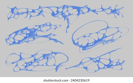 Gráfica 3D líquida de Brutalismo. Elementos estéticos retro futuristas. Mapa de bits abstracto de moda, gráfico de medio tono. Conjunto de vectores