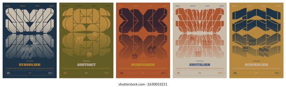 Brutalism minimalist poster art design with postmodern shapes and bold elements, Abstract gradient geometric strange pattern artwork, Pastel color modern ornament with mirror reflection of form