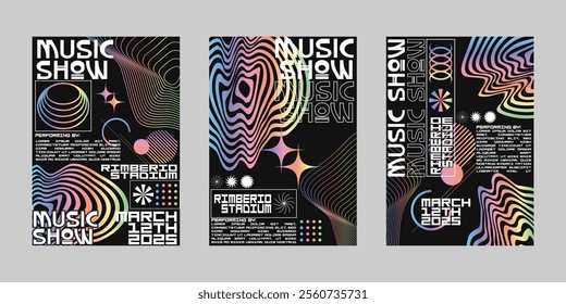 Brutalism poster set, Streetwear poster bundle. Futuristic poster flyer for print. Modern brochure for print. Retrofuturism graphic for promo event and music. Event poster vector set.