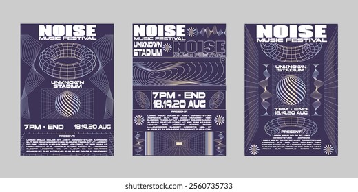 Brutalism poster set, Streetwear poster bundle. Futuristic poster flyer for print. Modern brochure for print. Retrofuturism graphic for promo event and music. Event poster vector set.