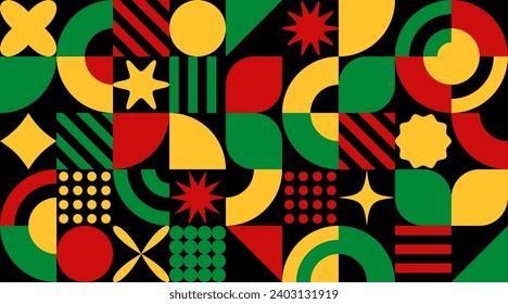 Brutalism Seamless Pattern. Red, Green, And Yellow Colors. Abstract Banner. Black History Month