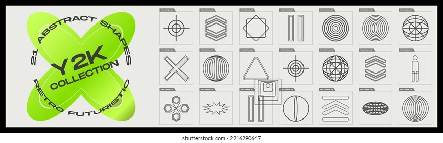 Brutalism shapes. Big collection of abstract graphic geometric objects. Abstract bauhaus forms. Minimalist linear form. Vector illustration