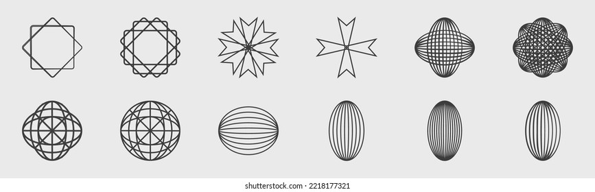 Brutalism shapes. Big collection of abstract graphic geometric objects. Simple shapes forms. Isolated on background. Vector illustration