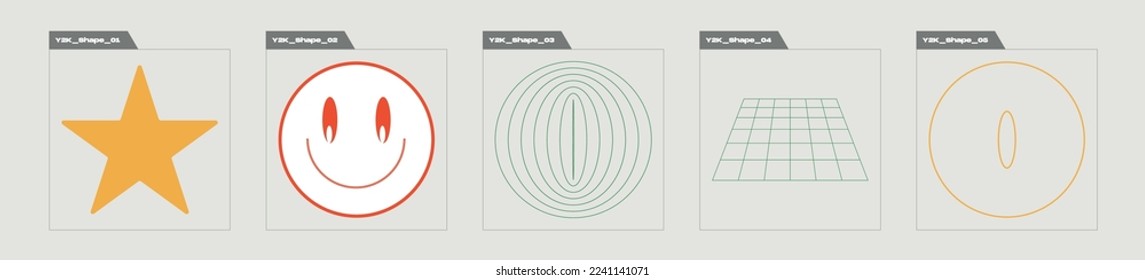 Brutalism shapes. Big collection of abstract graphic geometric symbols. Flat minimalist icons. Futuristic. Vector illustration