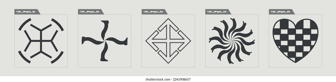 El brutalismo da forma. Gran colección de símbolos geométricos gráficos abstractos. Elementos para la decoración gráfica. Retro Futurista. Ilustración del vector