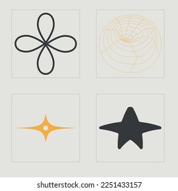 Brutalism shapes. Big collection of abstract graphic geometric symbols. For modern T-shirts designed. Stars, starburst . Vector illustration