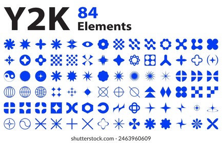 Formas de brutalismo, colección de símbolos geométricos gráficos abstractos y objetos en estilo y2k. Forma simple de estrella y rave, forma abstracta de bauhaus, conjunto de Vector de elemento gráfico de moda.