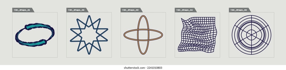 Brutalism shapes. Extraordinary Graphic Assets. Templates for notes, posters. Retro Futurist. Vector illustration