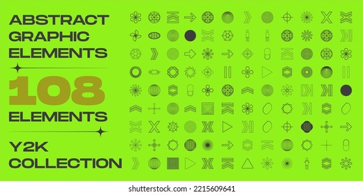 Brutalism shapes. Large set of retro objects for design. Objects in y2k style. Cyber neo futuristic. Vector illustration