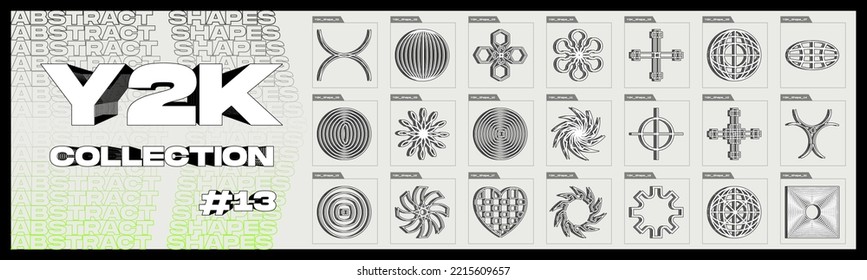 Brutalism shapes. Large set of retro objects for design. Abstract bauhaus forms. Cyber neo futuristic. Vector illustration