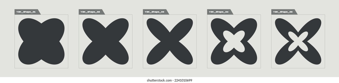 Brutalism shapes. Large set of retro objects for design. Objects in y2k style. Projects, posters, banners. Vector illustration
