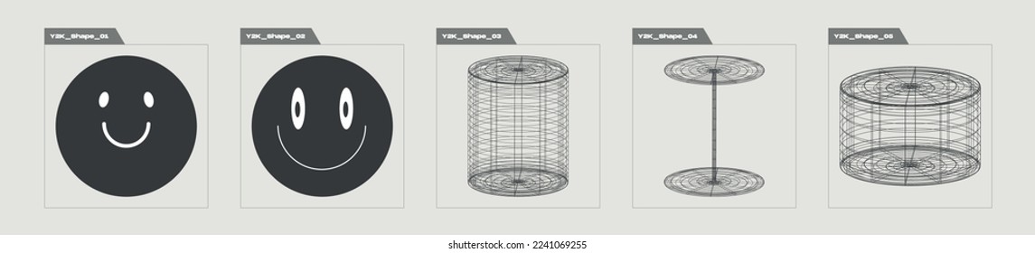 Brutalism shapes. Large set of retro objects for design. For modern T-shirts designed. Retro Futurist. Vector illustration