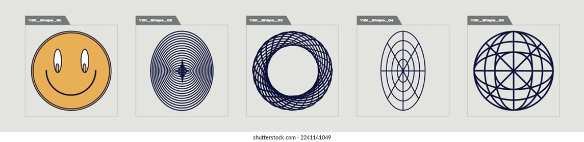 Brutalism shapes. Large set of retro objects for design. Templates for notes, posters. Projects, posters, banners. Vector illustration