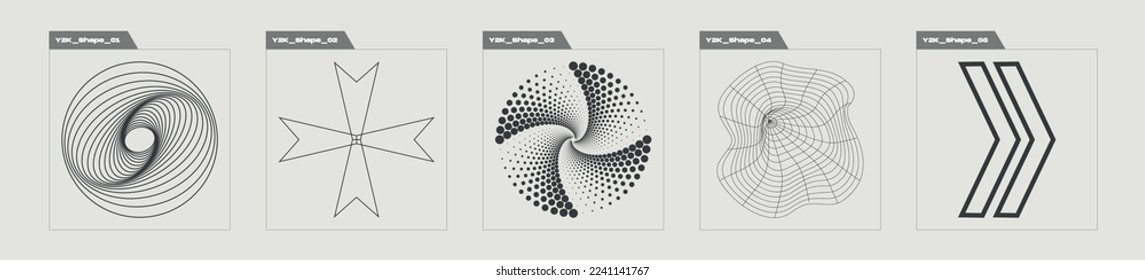 Brutalism shapes. Large set of retro objects for design. Cyberpunk elements. Futuristic. Vector illustration