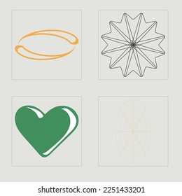 Brutalism shapes. Large set of retro objects for design. Objects in y2k style. Retro Futurist. Vector illustration