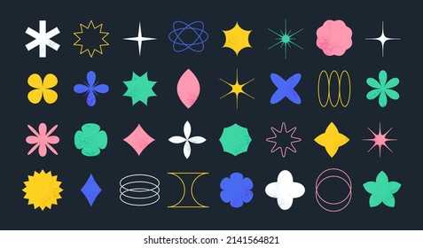 Brutalism shapes, minimalist geometric elements, abstract bauhaus forms. Simple star and flower shape, basic form, trendy modern graphic element vector set