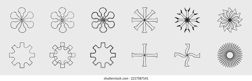 Brutalism shapes. Minimalist geometric elements. ornaments for decoration. Glitch brutalism shapes. Vector illustration