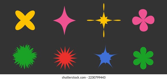 Brutalism shapes, minimalist geometric elements, abstract bauhaus forms. Simple star and flower shape, basic form, trendy modern graphic element vector set