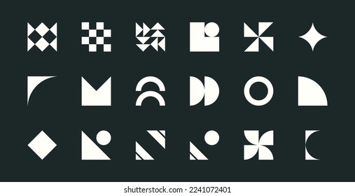 Brutalism shapes, minimalist geometric elements, abstract bauhaus forms. Simple star and flower shape, basic form, trendy modern graphic element vector set