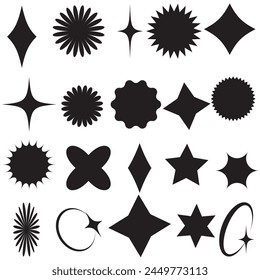 Brutalismus Formen, minimalistische geometrische Elemente, abstrakte Bauhaus Formen. Einfache Stern- und Blumenform, Grundform, trendige moderne Grafik-Element-Vektorgrafik-Set