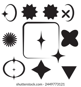 Brutalism shapes, minimalist geometric elements, abstract bauhaus forms. Simple star and flower shape, basic form, trendy modern graphic element vector set