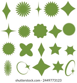 Brutalism shapes, minimalist geometric elements, abstract bauhaus forms. Simple star and flower shape, basic form, trendy modern graphic element vector set