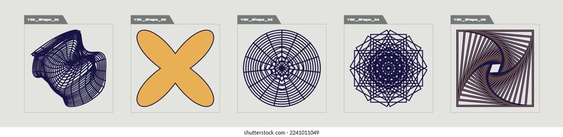 Brutalism shapes. Rave psychedelic retro futuristic set. Objects in y2k style. Retro Futurist. Vector illustration
