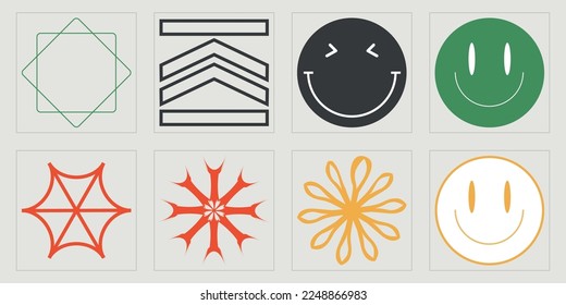 Brutalism shapes. Rave psychedelic retro futuristic set. For modern T-shirts designed. Futuristic. Vector illustration