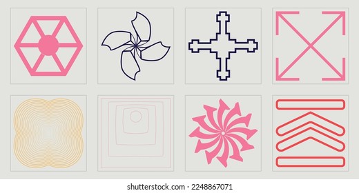 Brutalism shapes. Rave psychedelic retro futuristic set. Elements for graphic decoration. Retro Futurist. Vector illustration