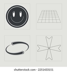 Brutalism shapes. Rave psychedelic retro futuristic set. Elements for graphic decoration. Futuristic. Vector illustration