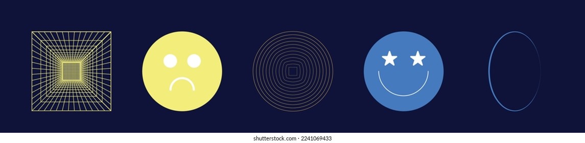 Brutalism shapes. Retro futuristic graphic ornaments. Templates for notes, posters. Stars, starburst . Vector illustration