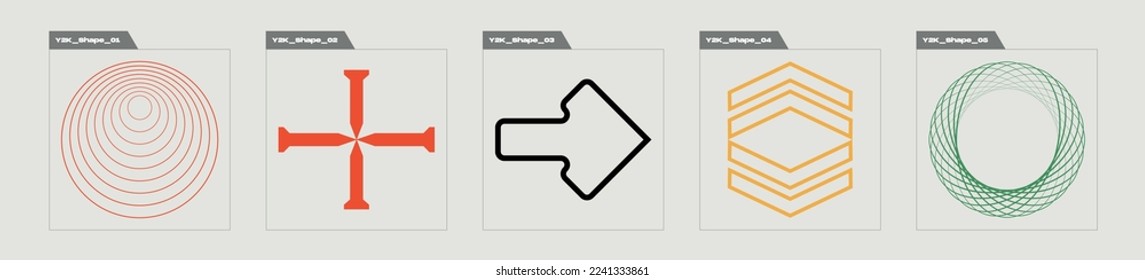Brutalism shapes. Retro futuristic graphic ornaments. Modern abstract forms. Futuristic. Vector illustration