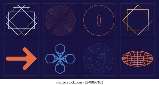 Brutalism shapes. Retro futuristic graphic ornaments. Flat minimalist icons. Retro Futurist. Vector illustration
