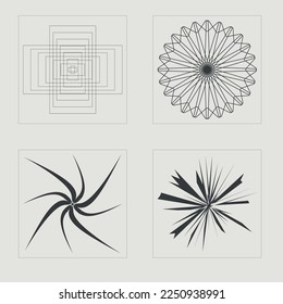 Brutalism shapes. Retro futuristic graphic ornaments. Templates for notes, posters. Projects, posters, banners. Vector illustration