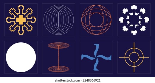 El brutalismo da forma. Estrellas y formas florales de Brutalismo. Elementos para la decoración gráfica. Antidiseño. Ilustración del vector