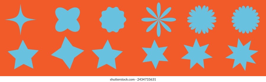 Brutalism shapes. Brutalism star and flower shapes. For modern T-shirts designed. Stars, starburst . Vector illustration	