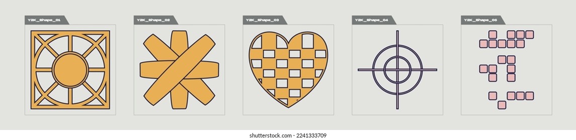 Brutalism shapes. Brutalism star and flower shapes. Objects in y2k style. Futuristic. Vector illustration