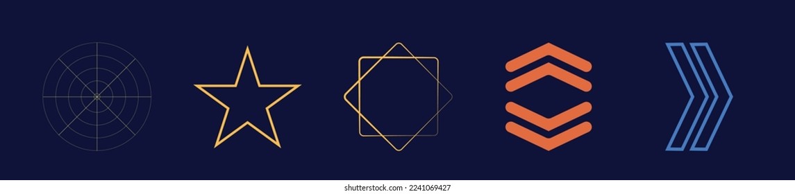 Brutalism shapes. Brutalism star and flower shapes. Templates for notes, posters. Futuristic. Vector illustration