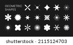 Brutalism shapes for swiss minimal style design. Constructor of trendy geometric postmodern figures. Vector illustration of brutalist contemporary stars. Primitive bauhaus elements.
