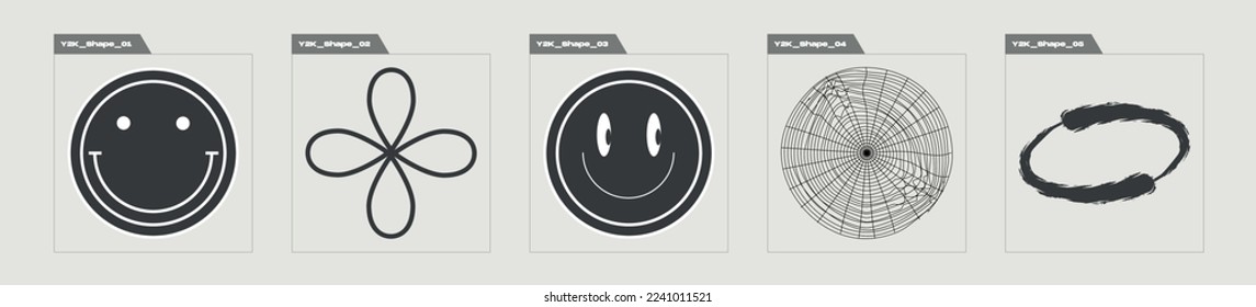 Brutalism shapes. Trendy geometric postmodern figures. For modern T-shirts designed. Retro Futurist. Vector illustration