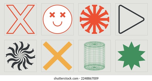 Brutalism shapes. Trendy geometric postmodern figures. For modern T-shirts designed. Stars, starburst . Vector illustration