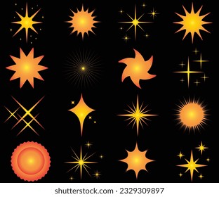 Brutalism star and flower shapes, flat minimalist stars icons. Modern abstract forms, trendy geometric graphic elements vector set, star icon